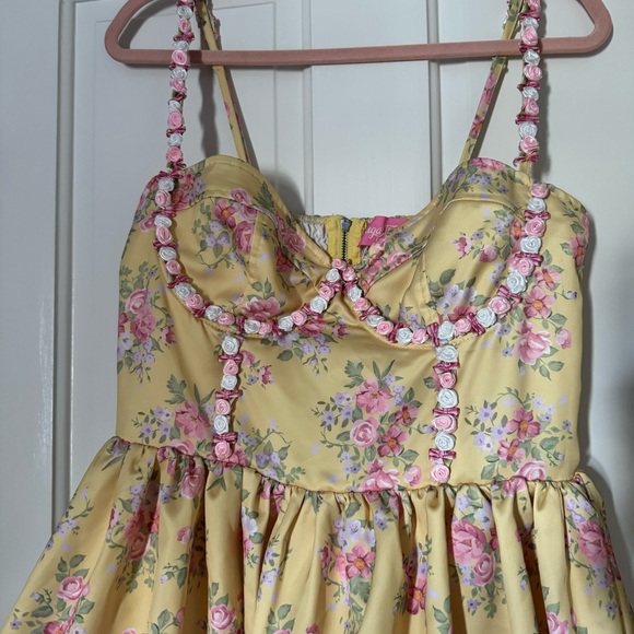 Sugar Thrillz | Dolls Kill Yellow Floral Princess Party Mini Dress - Picture 3 of 12